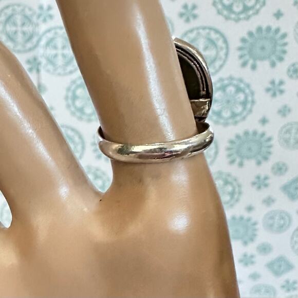 Unakite genuine gemstone ring adjustable silver overlay stamped 925 pear shape - Picture 5 of 6